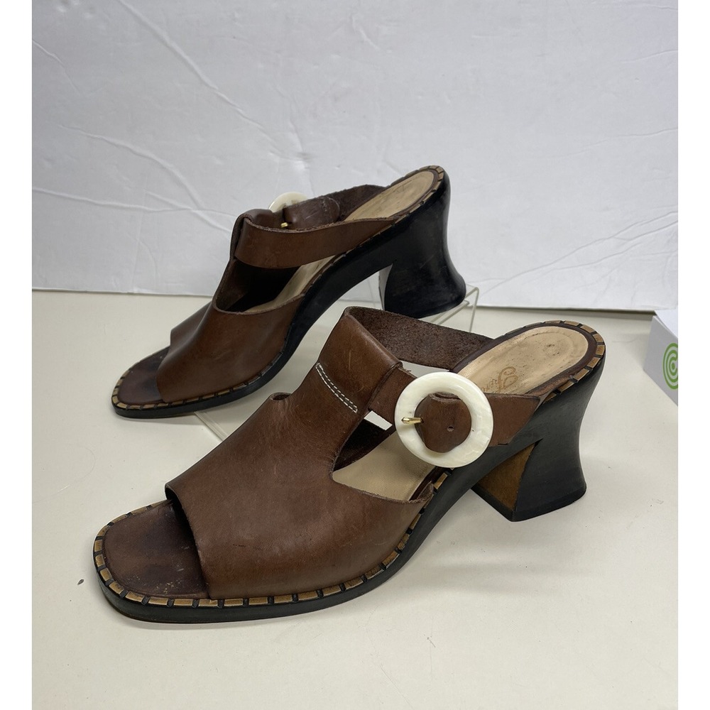 Fieramosca & Co Womens Sz 8 M Brown Leather Sandals Sleep On Heels Made In Italy